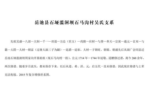 岳池縣吳氏支系表一