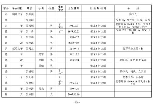 岳池縣吳氏支系表二